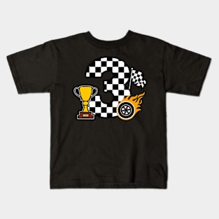 Birthday Boy 3 Three Racer 3rd Birthday Racing Car Flag Kids T-Shirt